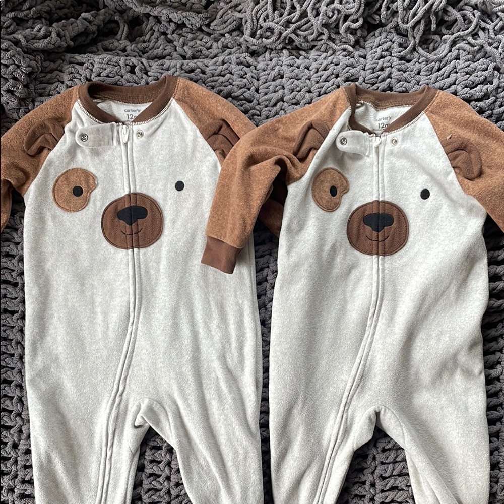 Set of 2 matching puppy footie pajamas 12m for twins